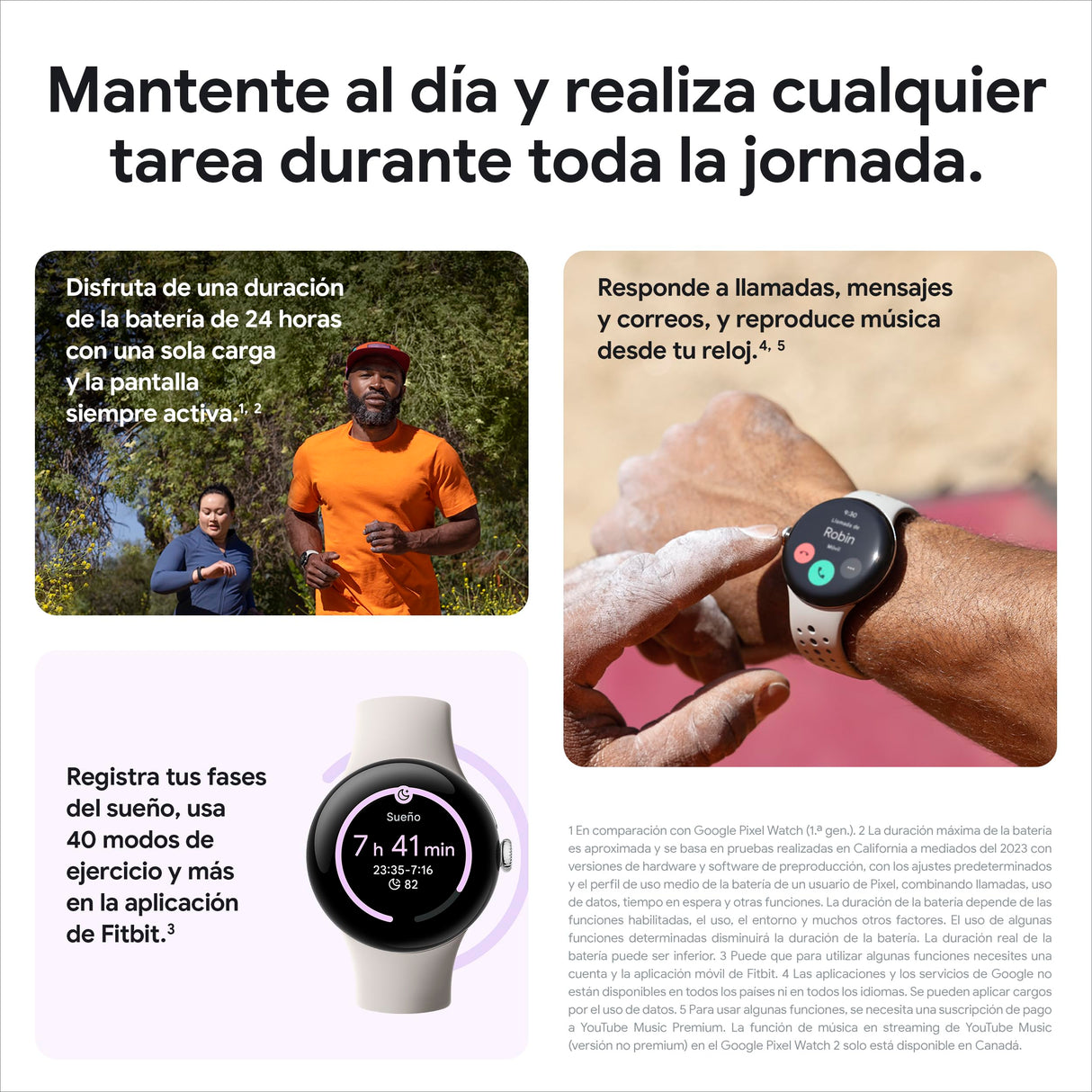 Google Pixel Watch 2 con Fitbit y Google - Control de frecuencia cardiaca, gestión del estrés y seguridad - Smartwatch Android - Caja de aluminio en tono plata - Correa deportiva en porcelana - Wi-Fi