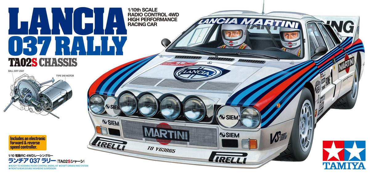 Tamiya Fiat 58654 1:10 RC Lancia 037 Rally TA-02S-coche/vehículo teledirigido, modelismo, Kit, Hobby, Tinkering, Modelo, Montaje, Color Non renseigné