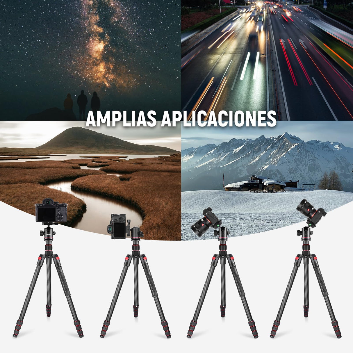 NEEWER 66"/168cm Trípode de Fibra Carbono para Cámara Cabeza de Bola Panorámica 360°,Placa Arca QR 1/4",Bolsa Portátil,Monopié Trípode Viaje Compacto Videocámara DSLR,Carga Máxima 26.5lb/12kg,N55C