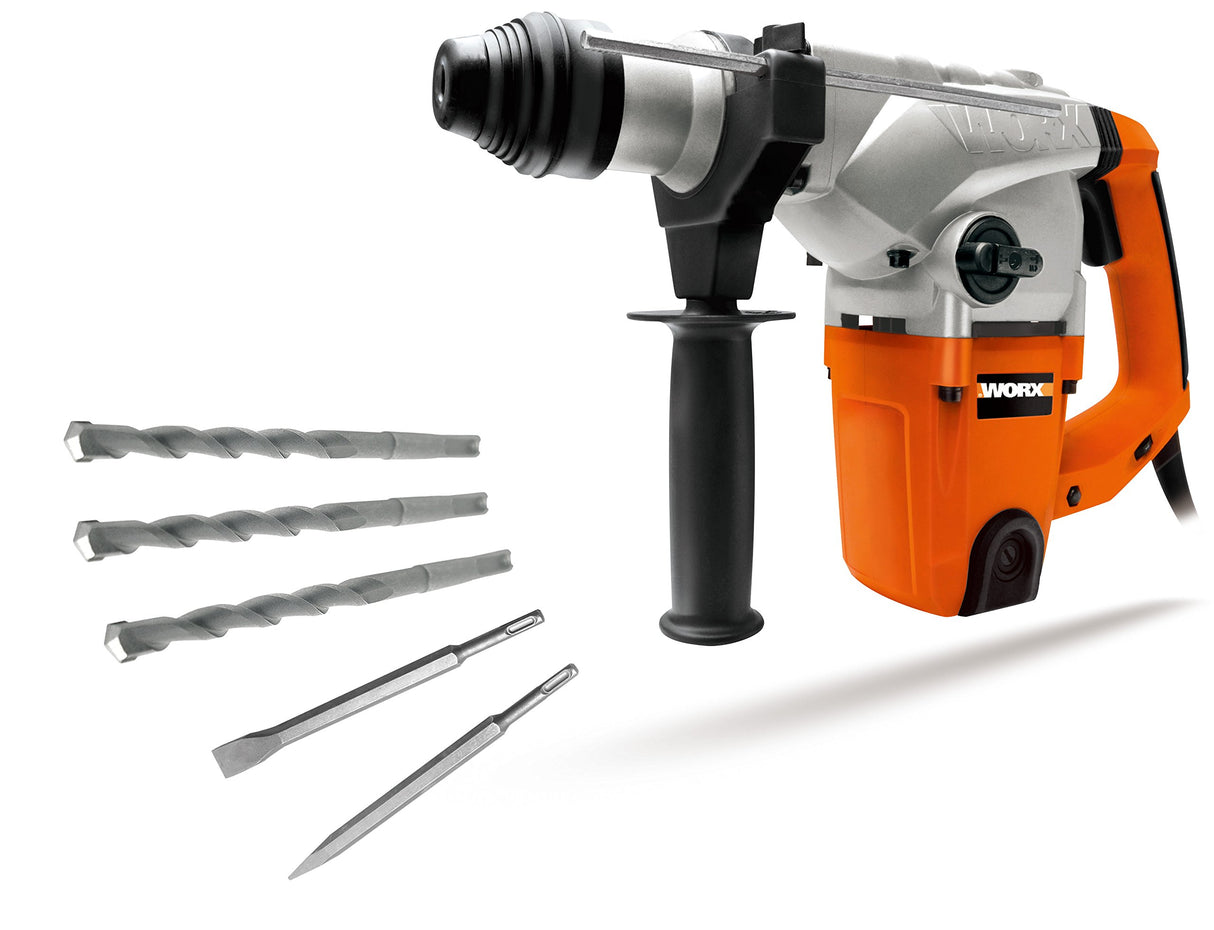 WORX Martillo SDS-Plus | 1.250W | 5 J de potencia | WX333 | 750r.p.m 3.700i.p.m | Caja de engranajes de aluminio | Control de velocidad variable | Taladro, taladro con percusión y solo percusión