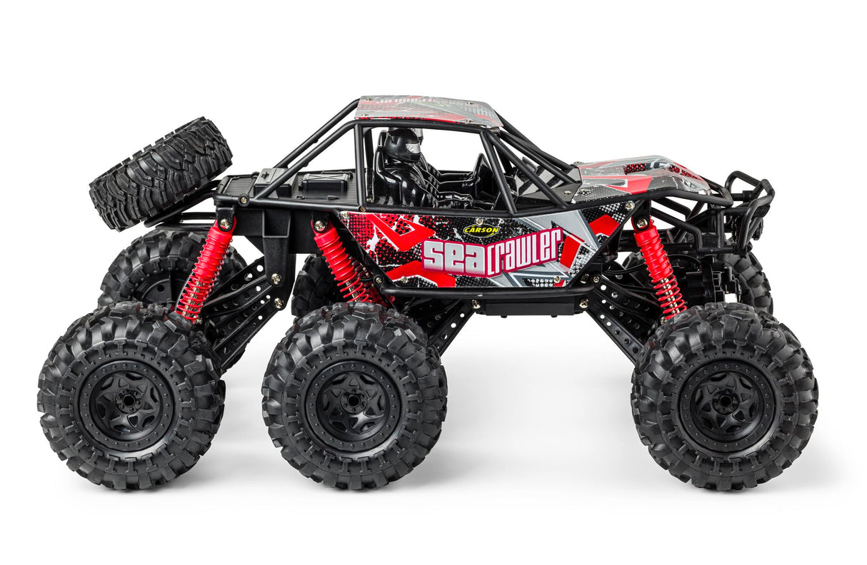 Carson 500404287 1:10 Sea Crawler 6x6 100% RTR Rojo - Coche RC como vehículo Anfibio, 100% RTR, para Tierra y Agua, Robusto y Resistente al Agua, con Mando a Distancia 2.4G