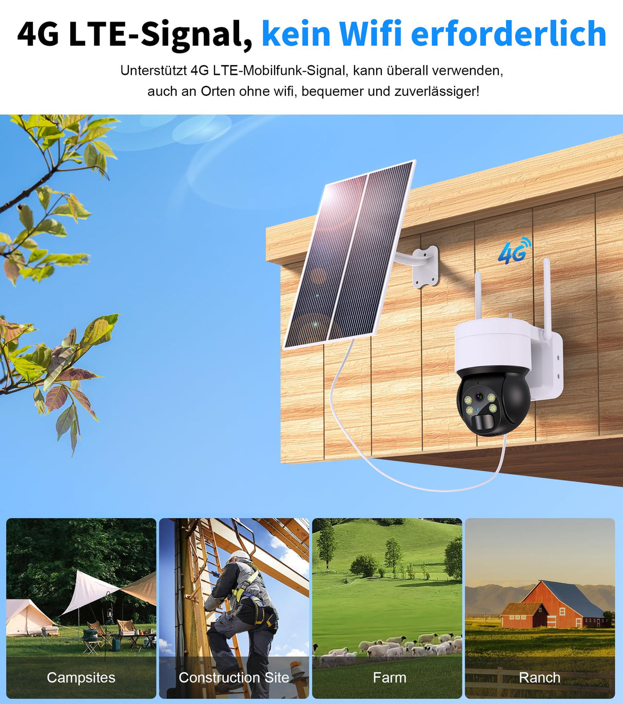 Ankway 4G/3G LTE Camara Vigilancia Exterior Bateria Solar, 2K Camara Video Vigilancia Sin Cable con Painel Solar, Visión Nocturna Colorida, Detección De Movimiento, Conversación Bidireccional, IP66