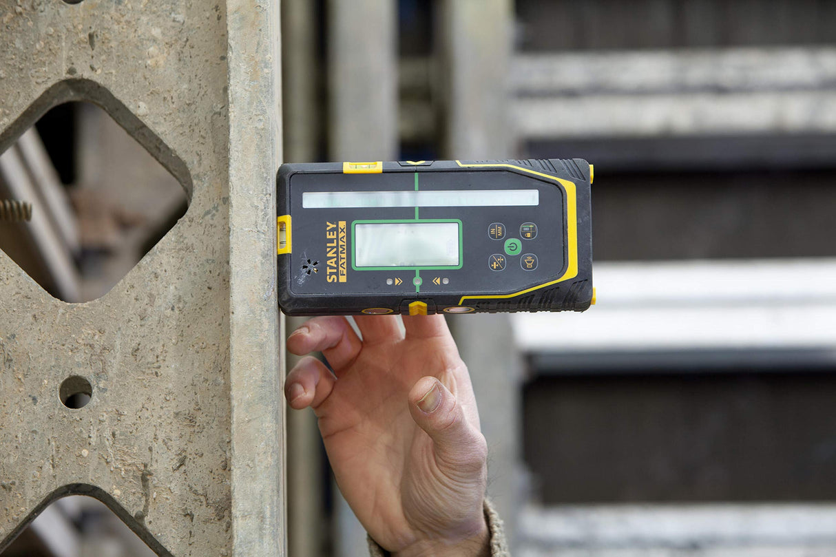 Stanley FatMax - Receptor láser giratorio para láser verde, gran alcance de trabajo: diámetro 600 m, radio 300 m, 2 niveles de precisión, ventana receptora extragrande, color negro y amarillo