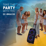 Panasonic SC-BMAX30 Altavoz Portátil para Fiestas con Bluetooth, Luces Integradas, Entrada Bass Reflex, 320 W, 14h de autonomía, USB, IPX4, Entradas para Guitarra y Micrófono para Karaoke, Negro