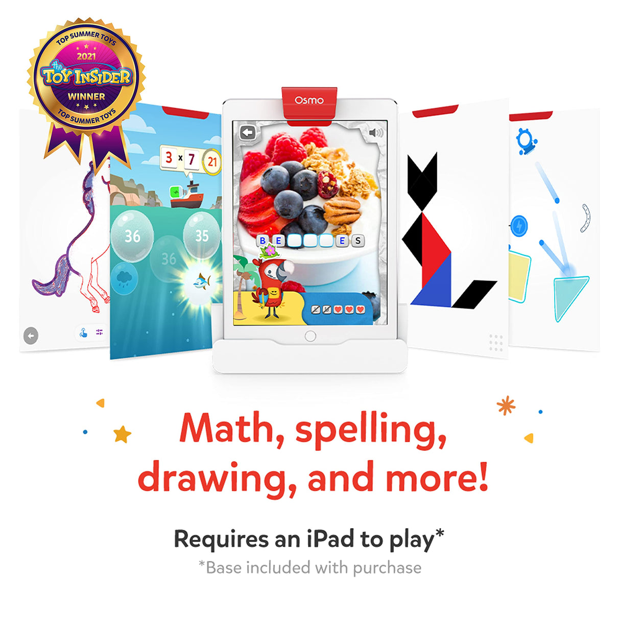 Osmo - Genius Starter Kit for iPad - 5 Educational Learning Games - Ages 6-10 - Math, Spelling, Creativity & More - Stem Toy iPad Base Included