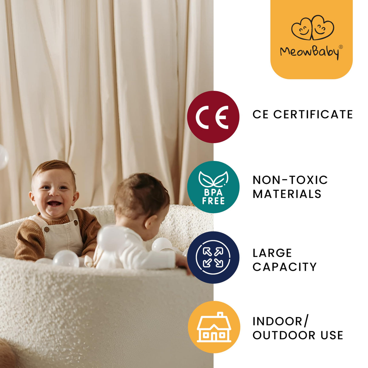 MEOWBABY Soft Foam Runde 90 x 30 cm Ball Bath con 200 Piezas Bolas para bebés y niños pequeños - Baby Running Stable & Play Room Essentials, Espuma Baths, bouclé, Blanco: Blanco/transparen