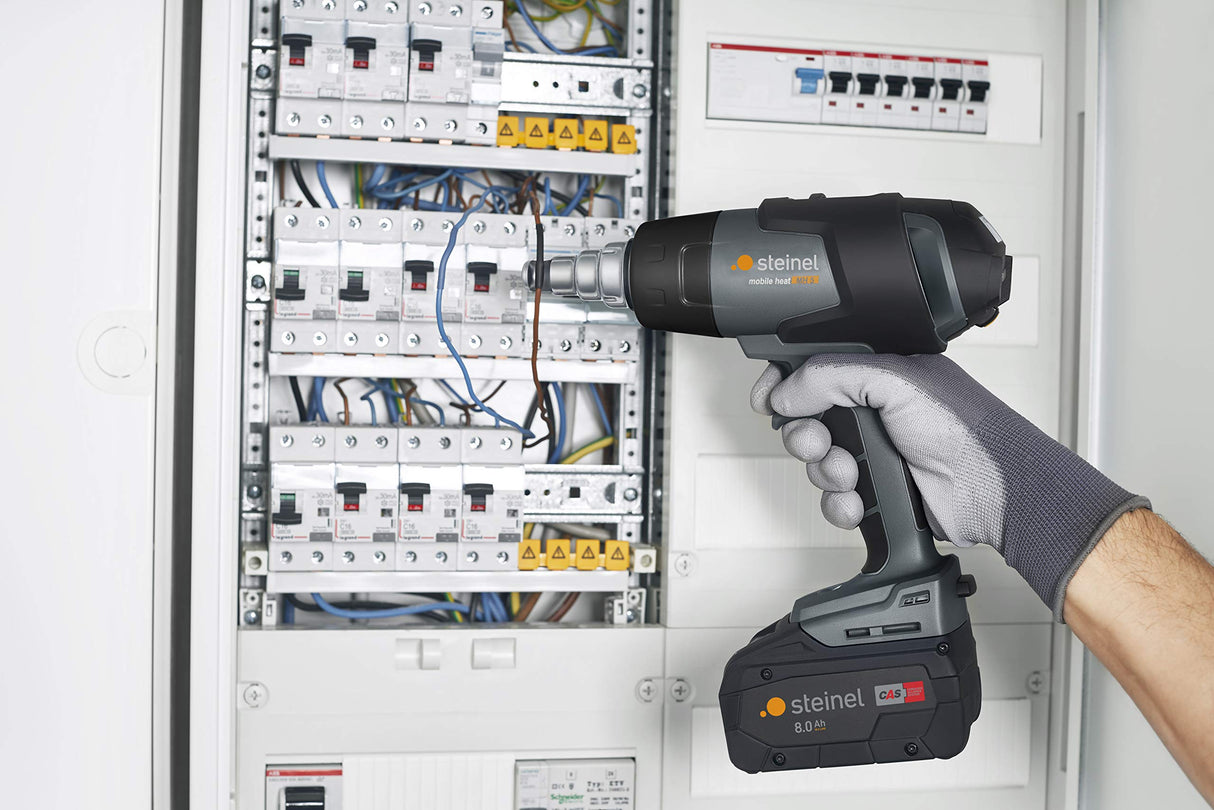 Steinel mobile heat MH5 Pistola de aire caliente profesional con batería, en maletín, con consumo de 18 V, cargador y batería de 5,5 Ah, temperatura de 500 °C y caudal de 300 l/min