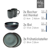 like. by Villeroy & Boch Lave, Set De Vajilla De Loza, 6 Piezas, Aspecto Alfarero, Servicio De Desayuno Para 2 Personas, Gris