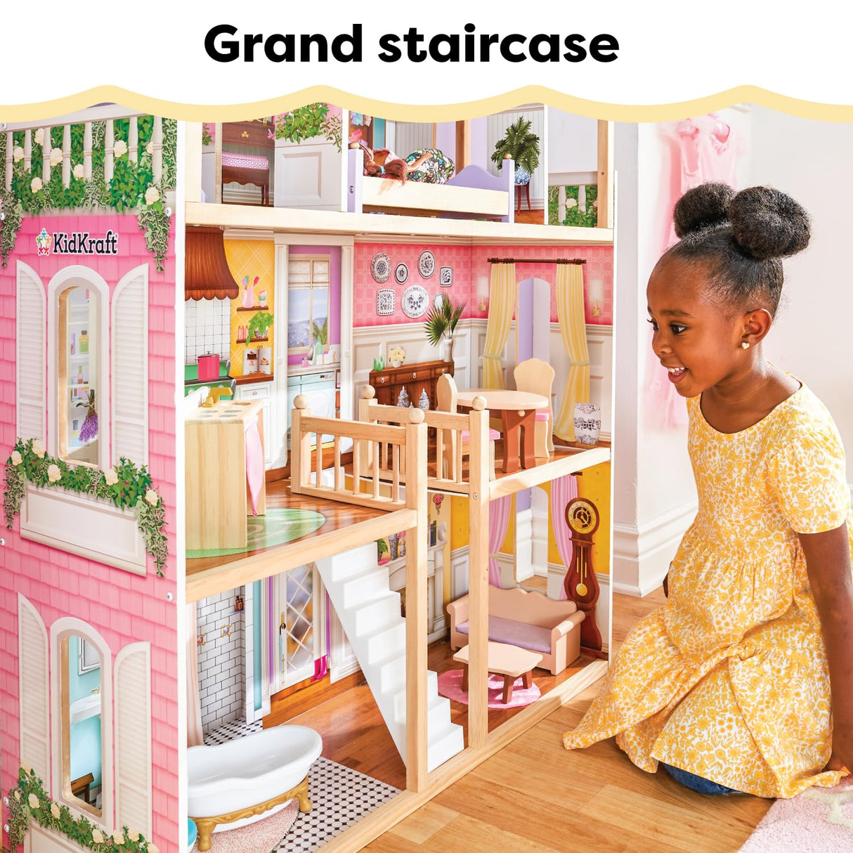 KidKraft Casa de muñecas de Madera Charlotte con Muebles y Accesorios incluidos, Casita de Juguete con 4 Niveles de Juego para muñecas de 30 cm, Juguetes niños y niñas Desde 3 años (65956)