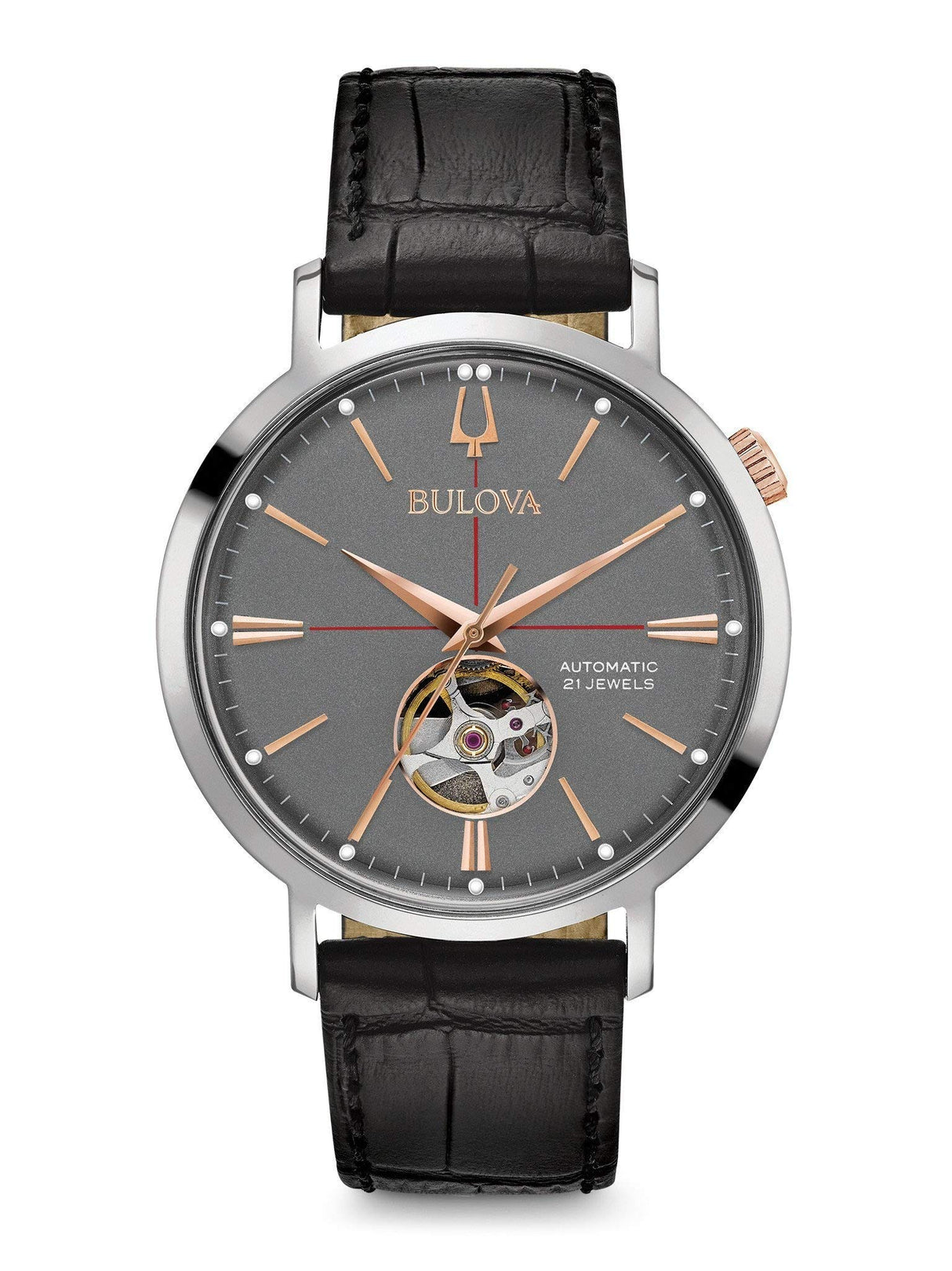 Bulova Automatic Reloj Analógico con Correa en Cuero para Hombre, Gris