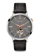 Bulova Automatic Reloj Analógico con Correa en Cuero para Hombre, Gris