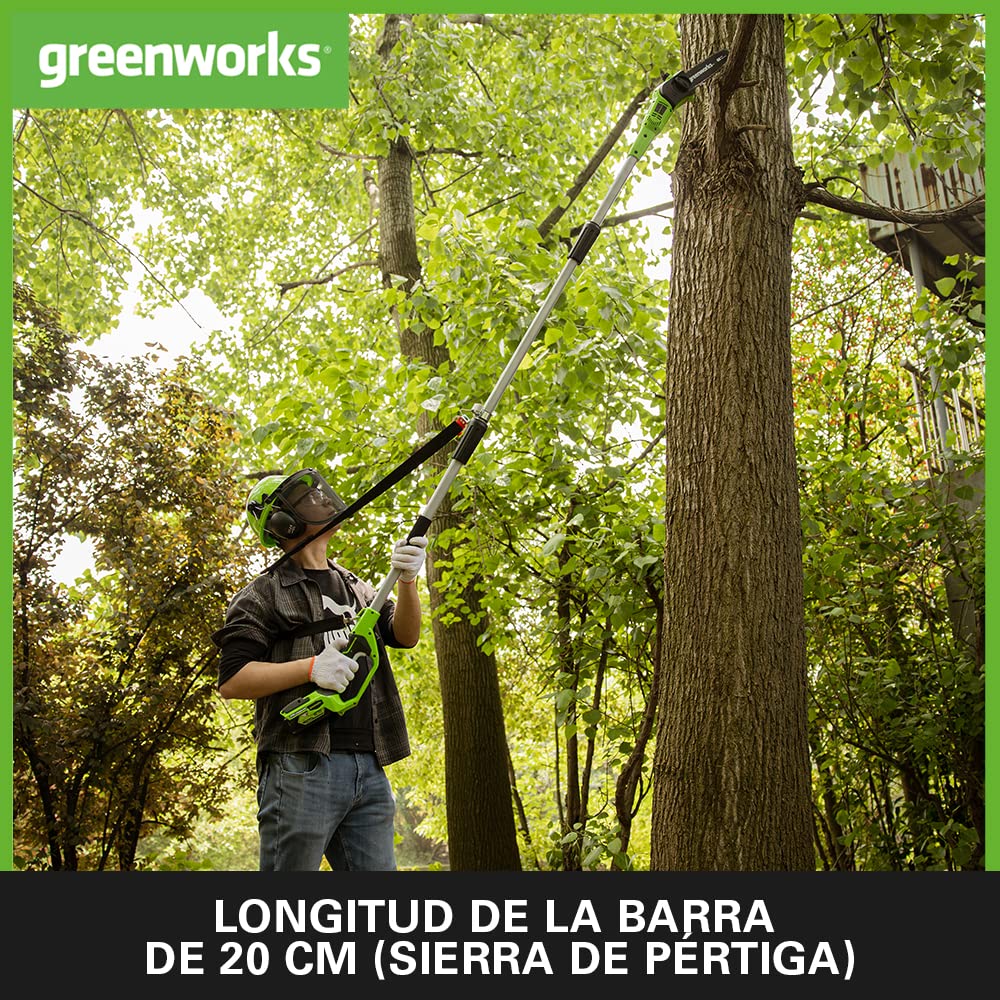 Greenworks G40PSHK2 2/1 Sierra y Cortasetos Pértiga a Batería, Cuchillas renovadas, Barra 20 cm, 51 cm, Cuchillas Doble Acción, Batería 40 V 2 Ah y Cargador