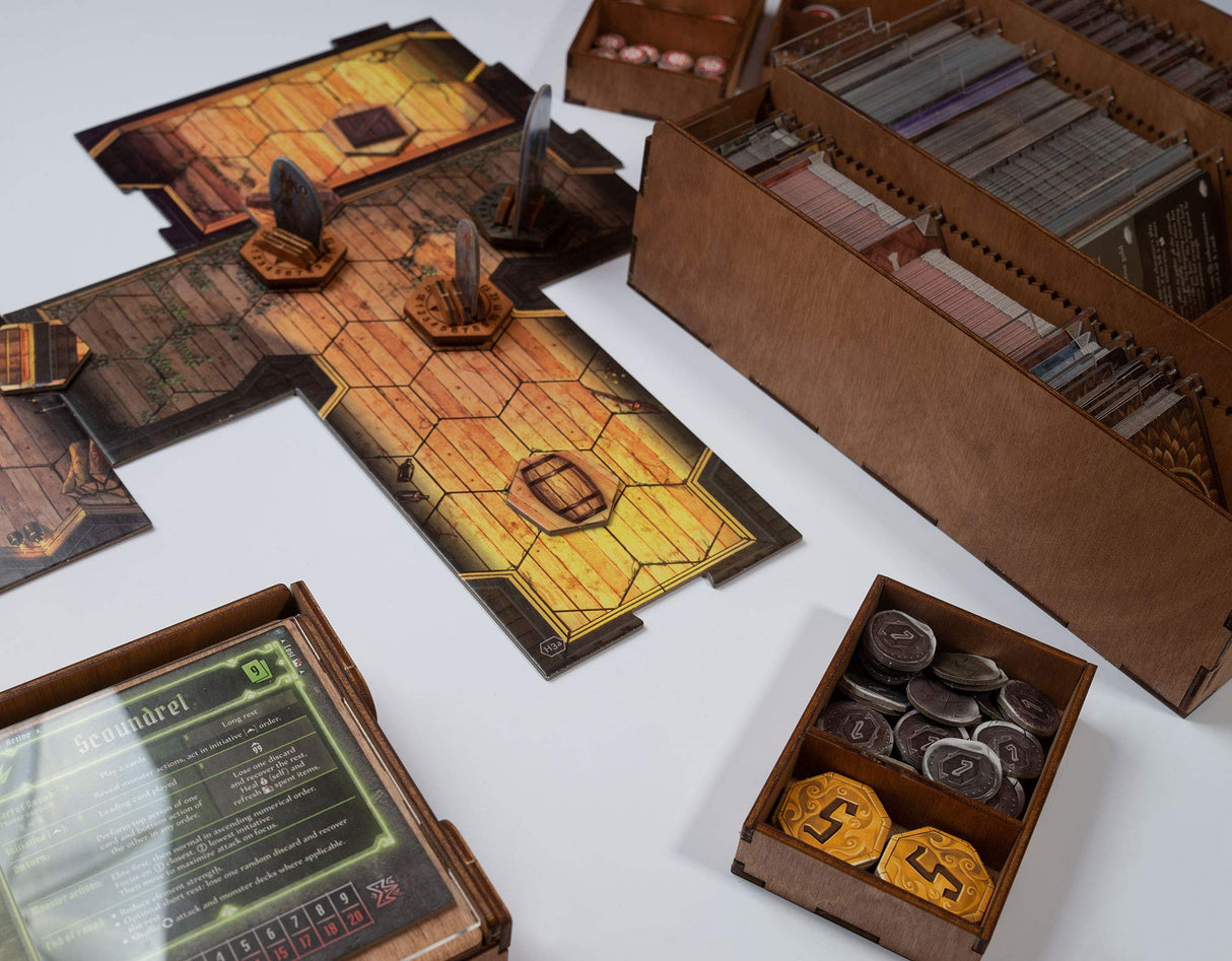 SMONEX Organizador de madera y tableros de cuatro jugadores compatibles con el juego de mesa Gloomhaven, caja adecuada para almacenar todas las expansiones Gloomhaven, insertar y almacenar