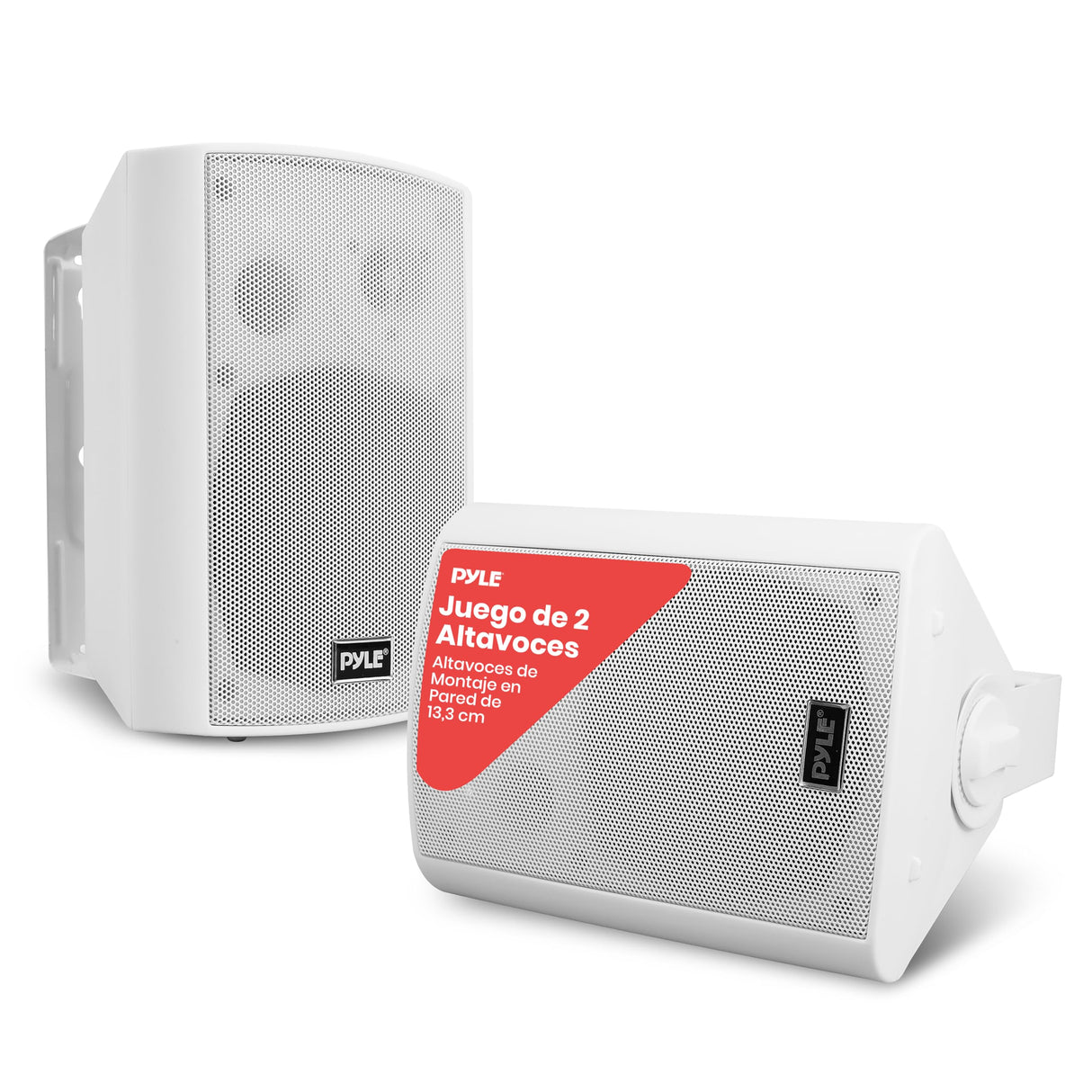 Pyle Sistema de par de Altavoces, Activo, Pasivo, Resistentes a la Intemperie, Inalambricos, Sonido Estereo, Interiores, Exteriores, AUX, Bluetooth, Blanco