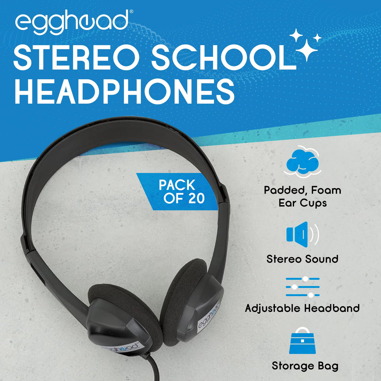 Egghead- 1000 Auriculares estéreo Negros (20 Unidades)
