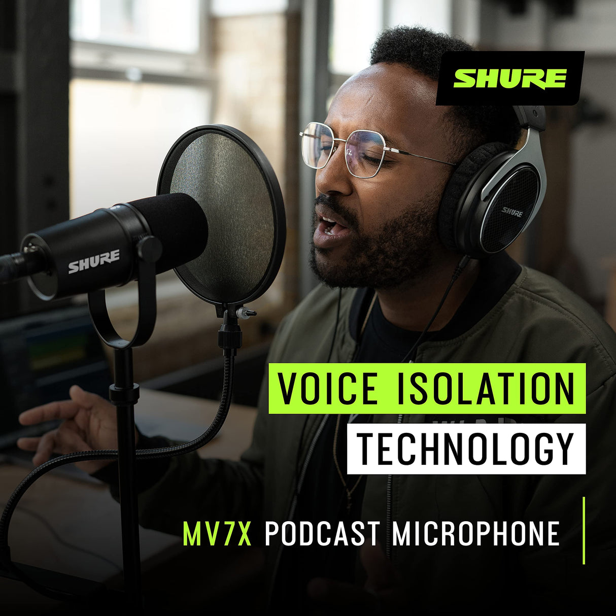 Shure MV7X XLR Podcast Microphone - Pro Dynamic Mic para podcasting y grabación Vocal, Todas Las construcciones de Metal y micrófono Compatible - Negro