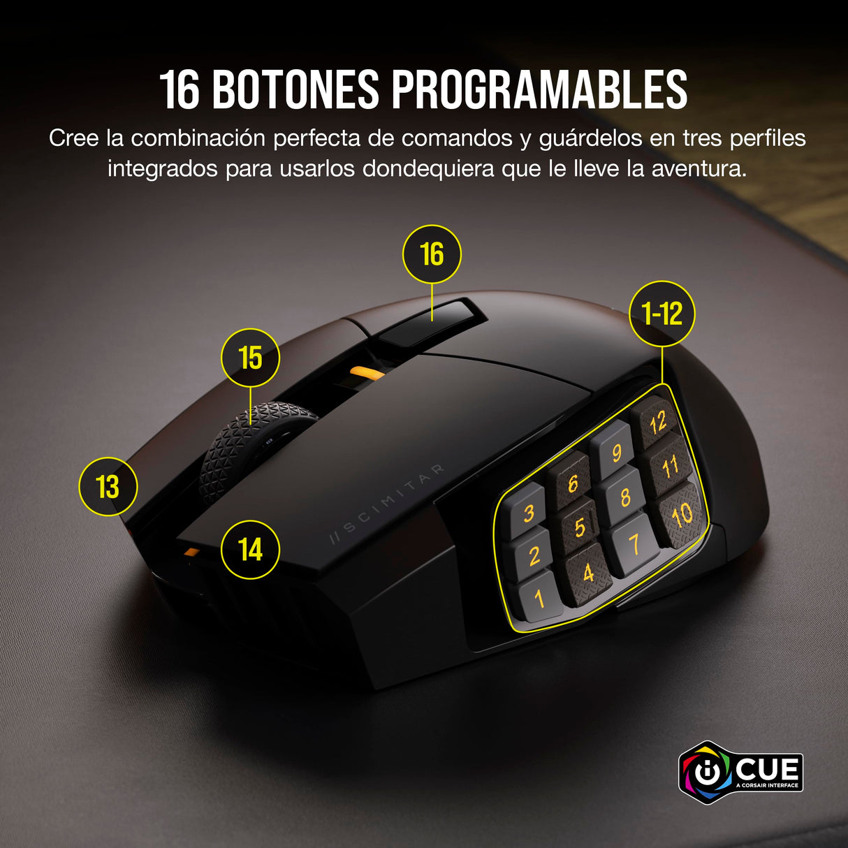 Corsair SCIMITAR ELITE WIRELESS MMO Ratón para Juegos - 26,000 DPI - 16 Botones Programables - Batería Hasta 150hrs - Compatible con iCUE - PC, PS5, PS4, Xbox - Negro