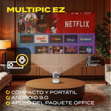 OVERMAX MULTIPIC EZ Mini Proyector 4K FullHD con Batería Integrada, Corrección Keystone, Imagen hasta 200", Wi-Fi Bluetooth 5.3, 2000 Lúmenes, Proyector de Estrellas, Mando a Distancia, Android 9.0