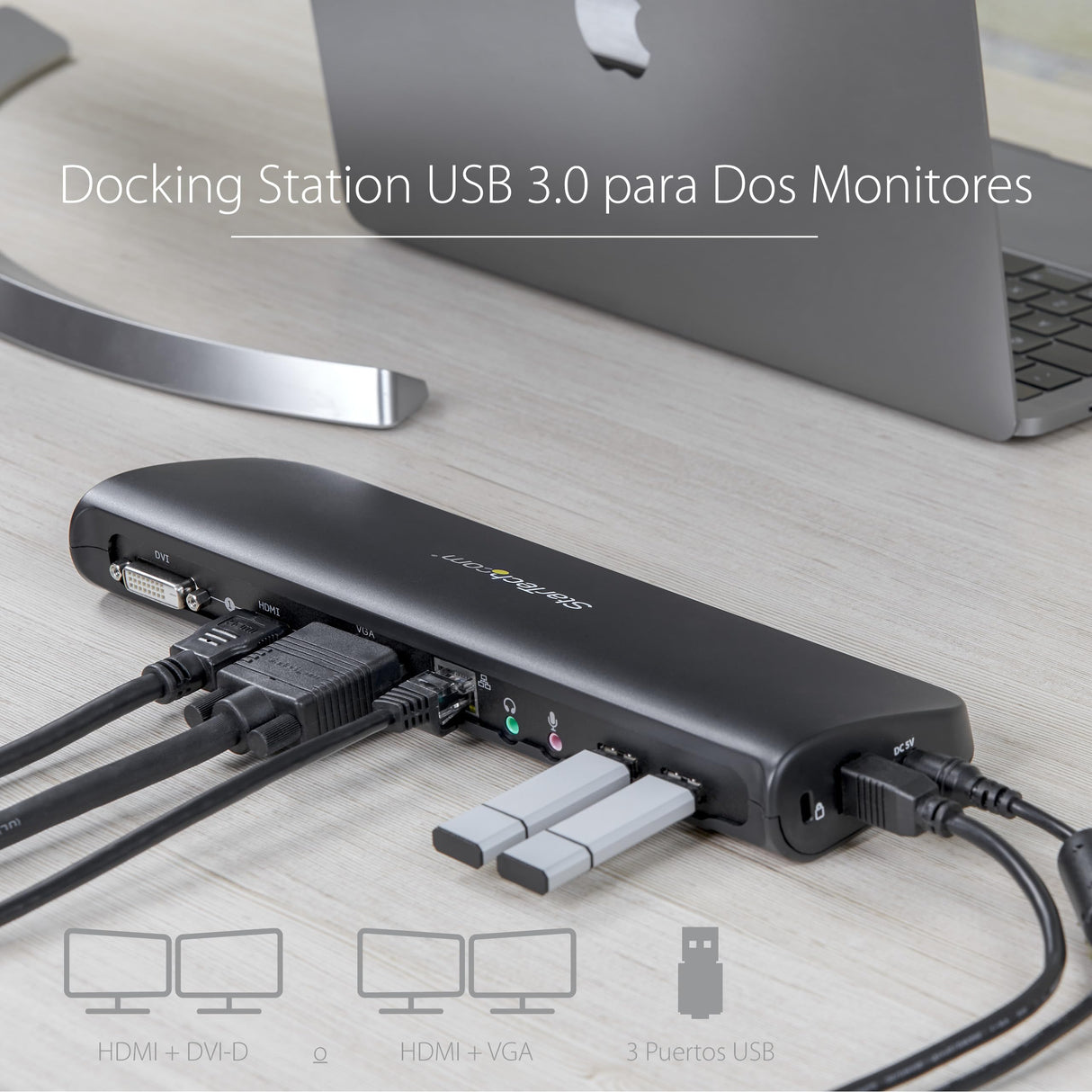 StarTech Dock Vídeo HDMI y DVI/VGA para Portátiles USB 3.0