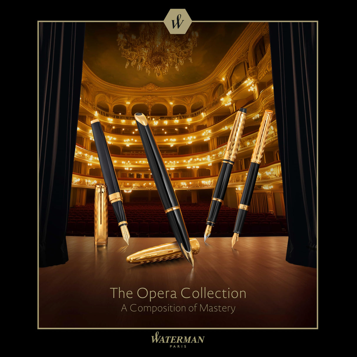 Bolígrafo Waterman Hémisphère | Colección Opera | Negro y dorado | Estuche de regalo