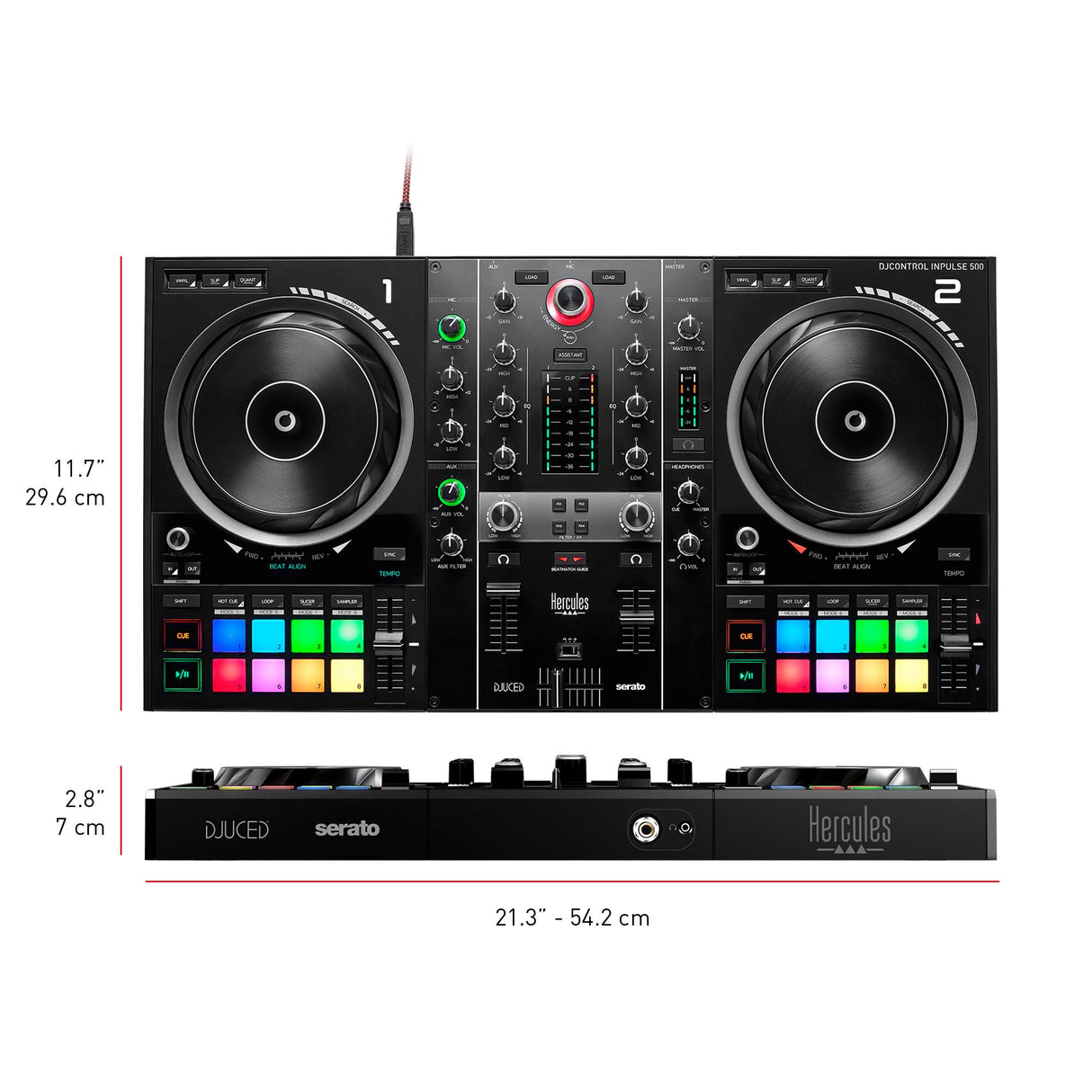 Hercules DJControl Inpulse 500 - Controladora de DJ USB de 2 decks para Serato DJ Lite y DJUCED