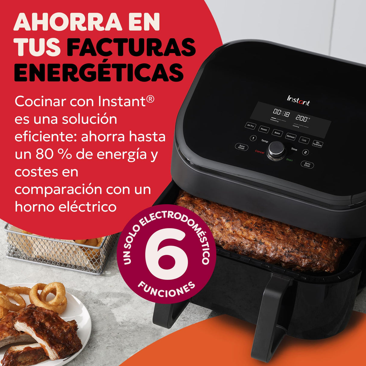 Freidora de aire Instant Pot Versazone Dual – Negra, gran capacidad (8,5 L), ideal para familias – Cesta doble con separador, 8 funciones en 1: deshidratar, grill, hornear, asar, recalentar