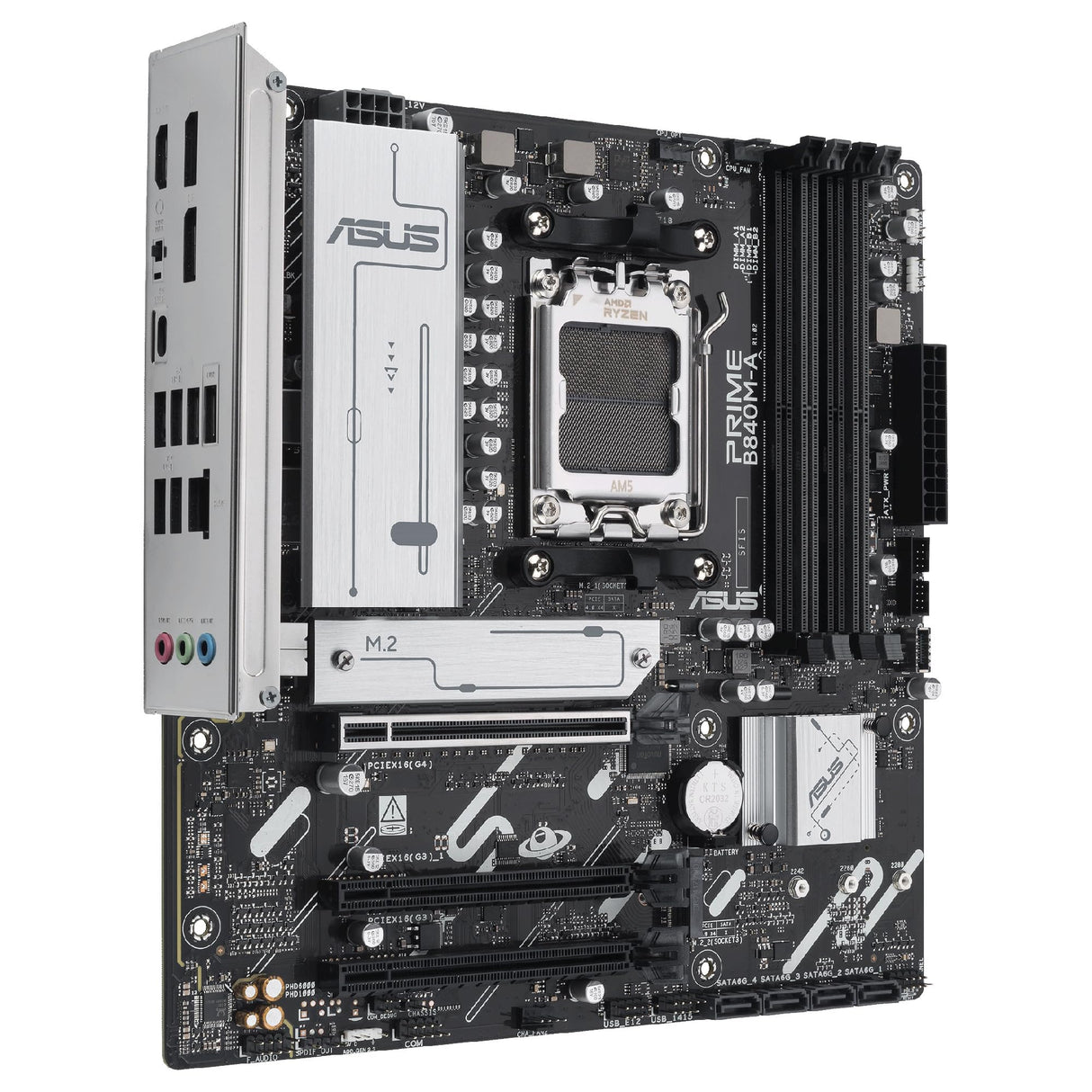 ASUS Prime B840M-A-CSM - Placa Base AMD B840 mATX, DDR5, PCIe 4.0, Tres Ranuras M.2, Realtek 2.5Gb Ethernet, DisplayPort, HDMI, USB Tipo-C a 5Gbps, BIOS Flashback, Aura Sync