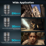 SIRUI VP-1 Vision Prime 1 T1.4 Full Frame Cine Lens Set,24mm,35mm,50mm Lente de Cine de Enfoque Manual con Preinstalación E Montura, Interchangeable RF/Z/L Monturas, 1 Lens para 4 Monturas (Gray)
