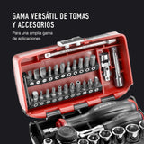 FACOM Juego de Vasos 1/4" y Puntas de Atornillado, 38 Piezas, Compacto y Performante, Incluye Cliquet Rotativo 360°, Pozidriv, Phillips y Resistox, R.360NANOPB