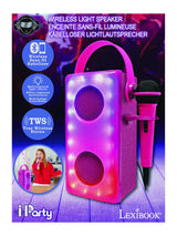 LEXIBOOK, iParty, Altavoz Bluetooth® inalámbrico con luz y micrófono, Efectos de luz Multicolor, Puerto para Tarjeta SD/TF, Batería Recargable, Rosa, BTP185PKZ