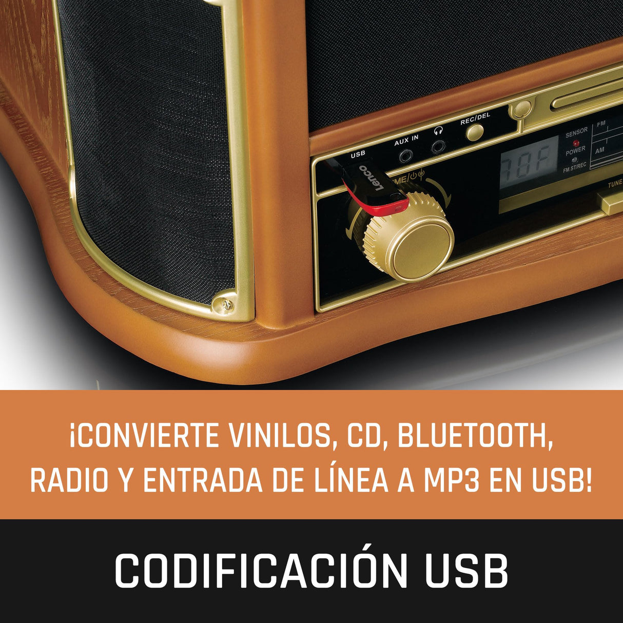 Lenco TCD-2551 Tocadiscos para Discos - Bluetooth Tocadiscos con Altavoz - Reproductor de CD - Pletina de Casete - 3 velocidades - Transmisión por Correa - 2 x 5 vatios - Madera