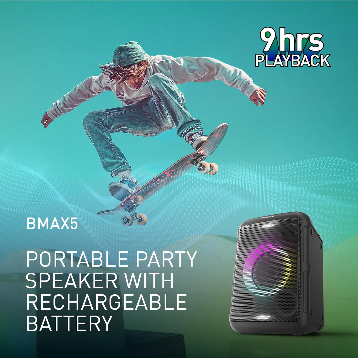 Panasonic SC-BMAX5E-K Altavoz Portátil para Fiestas con Bluetooth, Luces Integradas, 75 W, USB, Entrada Óptica para TV, Entradas de Guitarra y Micrófono para Karaoke, Negro