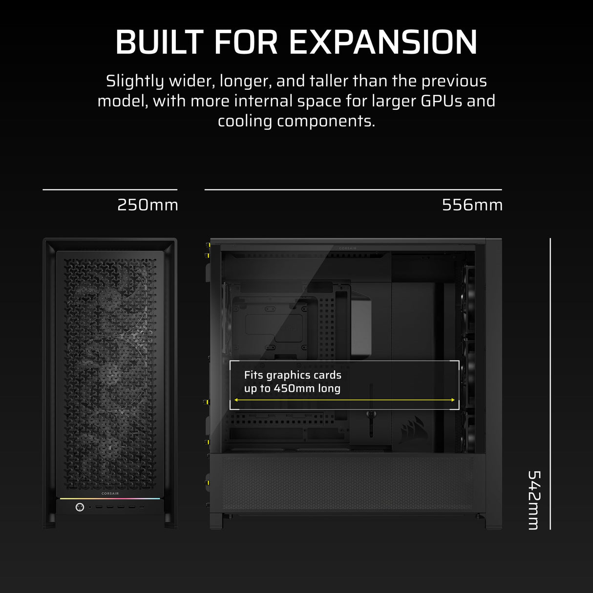 CORSAIR Frame 5000D RS Caja Modular Mid-Tower de Gran Flujo de Aire para PC – 4X Ventiladores RS Preinstalados, Sistema de Montaje de Ventiladores InfiniRail – Negro