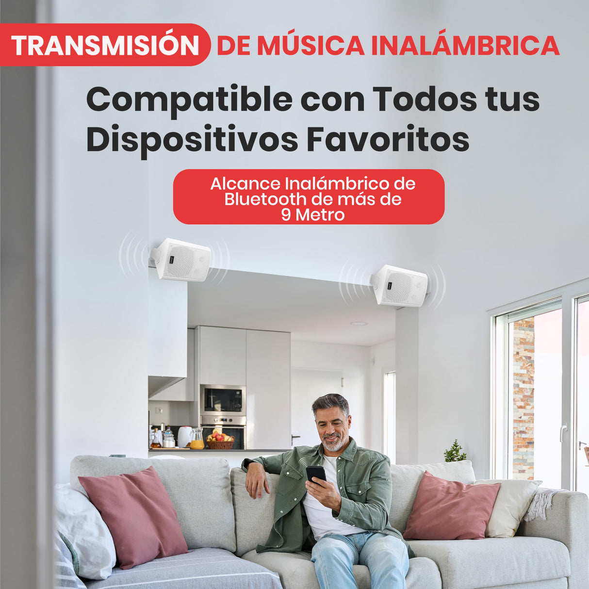Pyle Sistema de par de Altavoces, Activo, Pasivo, Resistentes a la Intemperie, Inalambricos, Sonido Estereo, Interiores, Exteriores, AUX, Bluetooth, Blanco
