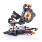 Evolution Power Tools R255SMS Sierra ingletadora Deslizante multimaterial, con Paquete Plus, Corta acero dulce, aluminio, plástico, madera con clavos incrustados 230 V, 255 mm
