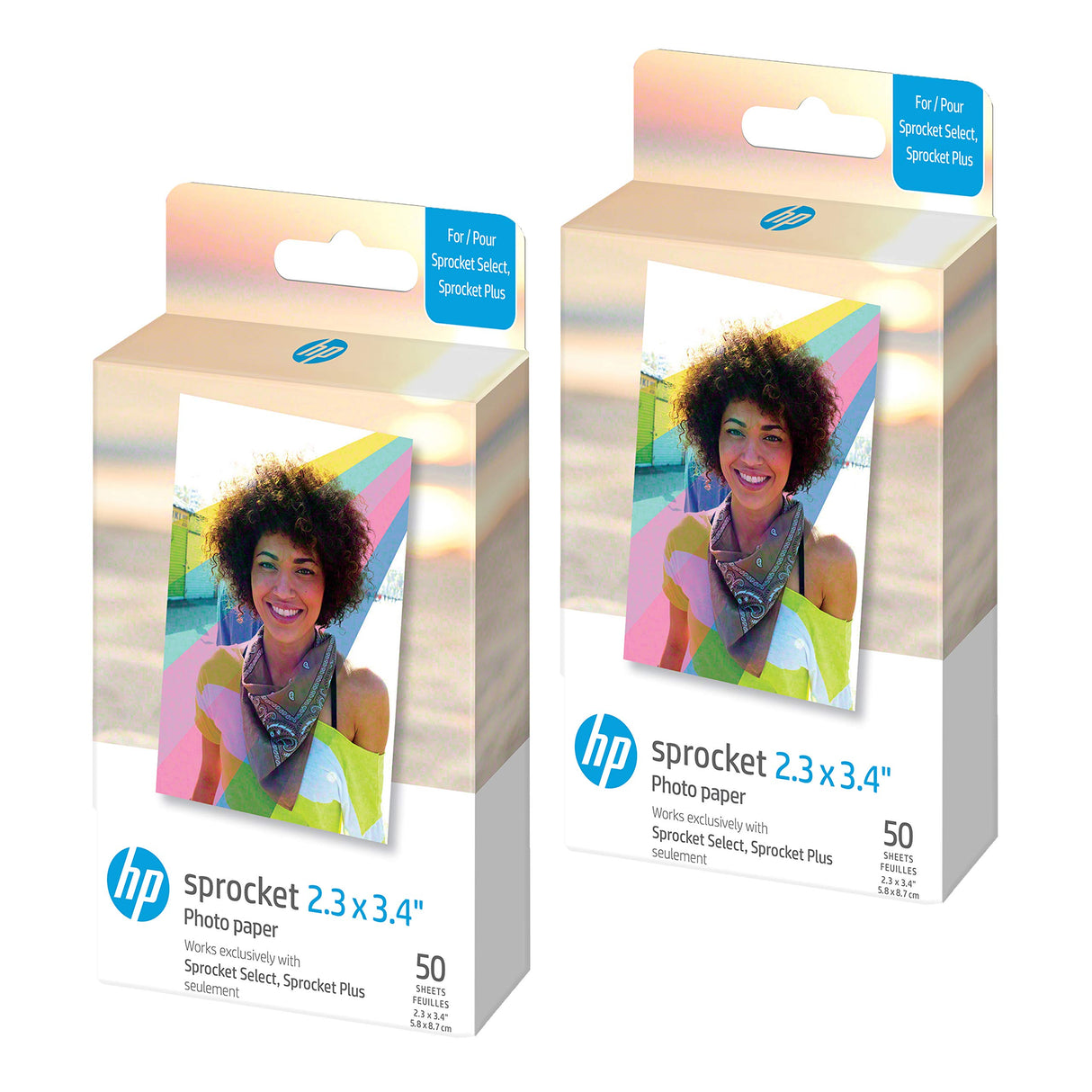 HP Sprocket Zink Papel fotográfico adhesivo para impresora HP Sprocket Select y Plus, 2,3 x 3,4 (100 hojas)