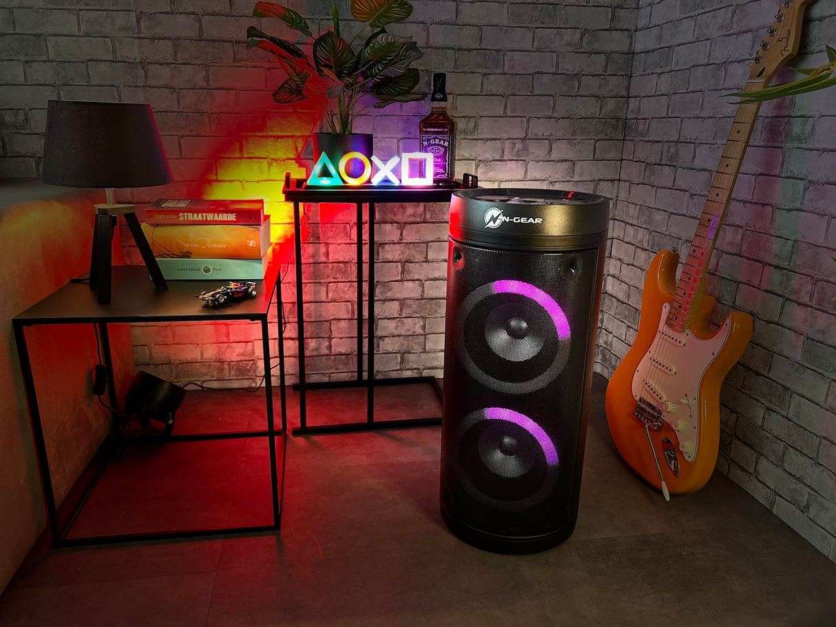 N-Gear LPG26R Let's Go Party Altavoz Bluetooth con micrófono Karaoke LED Disco, Función Power Bank, Potencia 600W (40W RMS) LGP26R