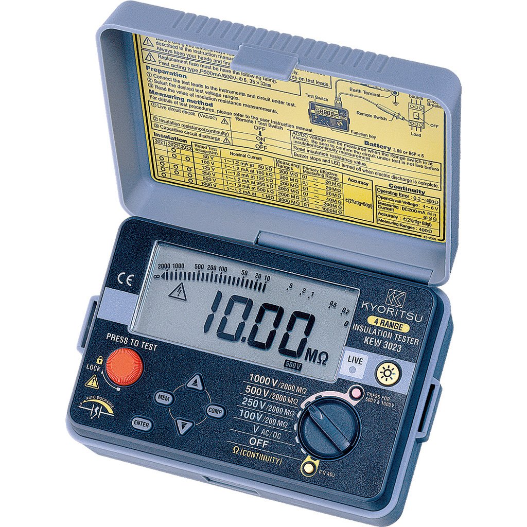 Kyoritsu Kew 3023 Medidor de Resistencia de aislamiento y prueba Continuidad Con Indicador Digital Retroiluminada, Gris