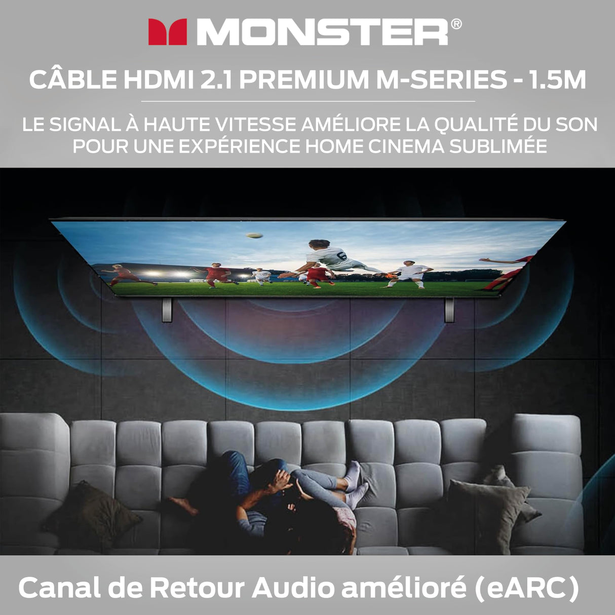 Monster Cable HDMI M3000 de 1,5 m, cable HDMI 2.1, cable HDMI 8K, cable HDMI de ultra alta velocidad 48 Gbps, 8 K a 60 Hz, 4K a 120 Hz, HDR, eArc, conectores dorados, cable de TV compatible con