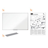Nobo 1905239 - Pizarra Blanca Móvil Basic de Melamina 1200x900 mm, Superficie para Uso Ligero, Estructura de Aluminio, Giro Horizontal, Bandeja para Rotuladores, Ruedas con Freno, Blanca