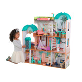 KidKraft Casa de muñecas de madera Camila con muebles y accesorios, Casita de juguete con gato, ascensor y piscina para muñecas de 30 cm, juguetes niños y niñas desde 3años (65986) Exclusivo en Amazon