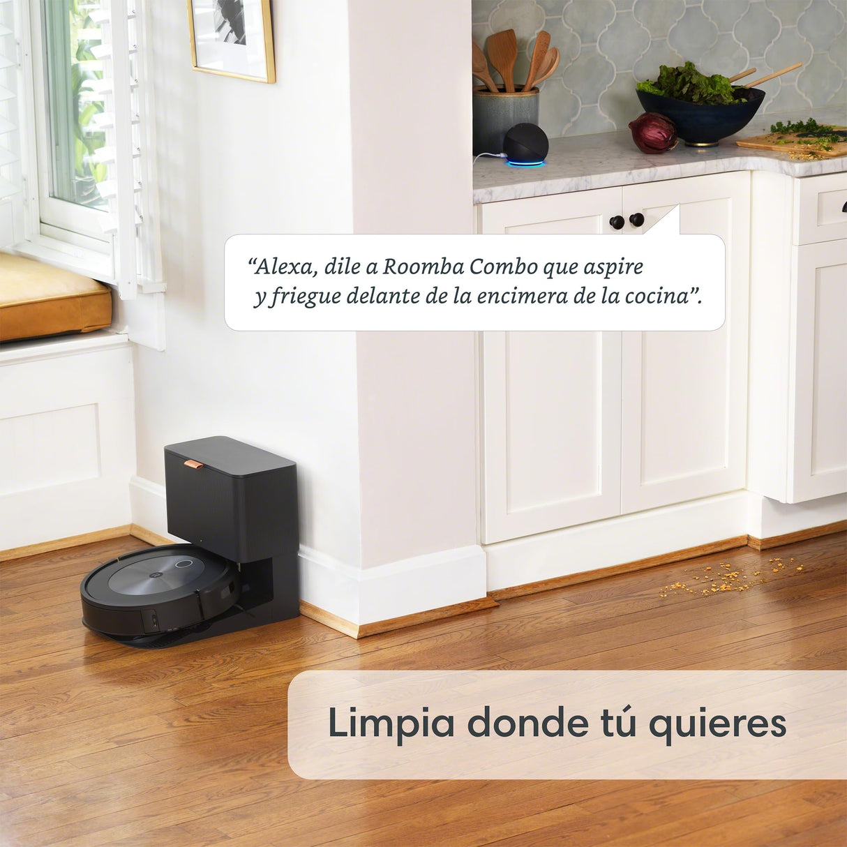 Robot Aspirador y friegasuelos 2en1 Roomba Combo j5+ con autovaciado Suciedad - Detección Suciedad - Ideal Mascotas - Mapeo avanzado - Detecta y Evita Objetos - Recarga y reanuda - Control Voz y App