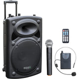 Ibiza - PORT15VHF-BT - Altavoz portátil 15"/800W MAX con 2 micrófonos (VHF), Mando a Distancia y Funda Protectora - Bluetooth, USB, SD - 6 a 8h de autonomía - Speaker Box