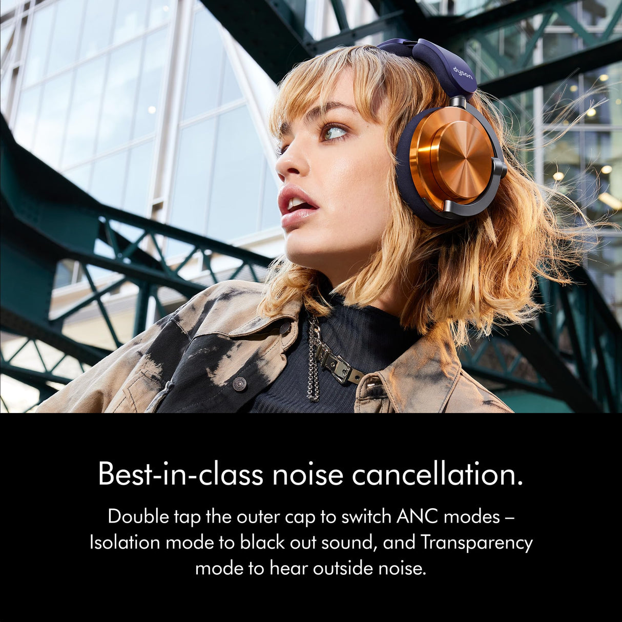Dyson Ontrac Auriculares inalámbricos con cancelación Activa de Ruido – 55h de autonomía – Bluetooth 5.0 – Carga rápida de 10 min – 6 Hz a 21 kHz – Estuche de protección – (Azul de Prusia/Cobrizo)