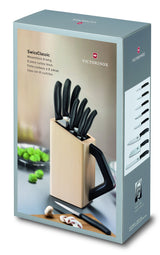 Victorinox Swiss Classic Bloque de cuchillos, relleno, 8 piezas, almacenamiento de cuchillos, diseño elegante, madera