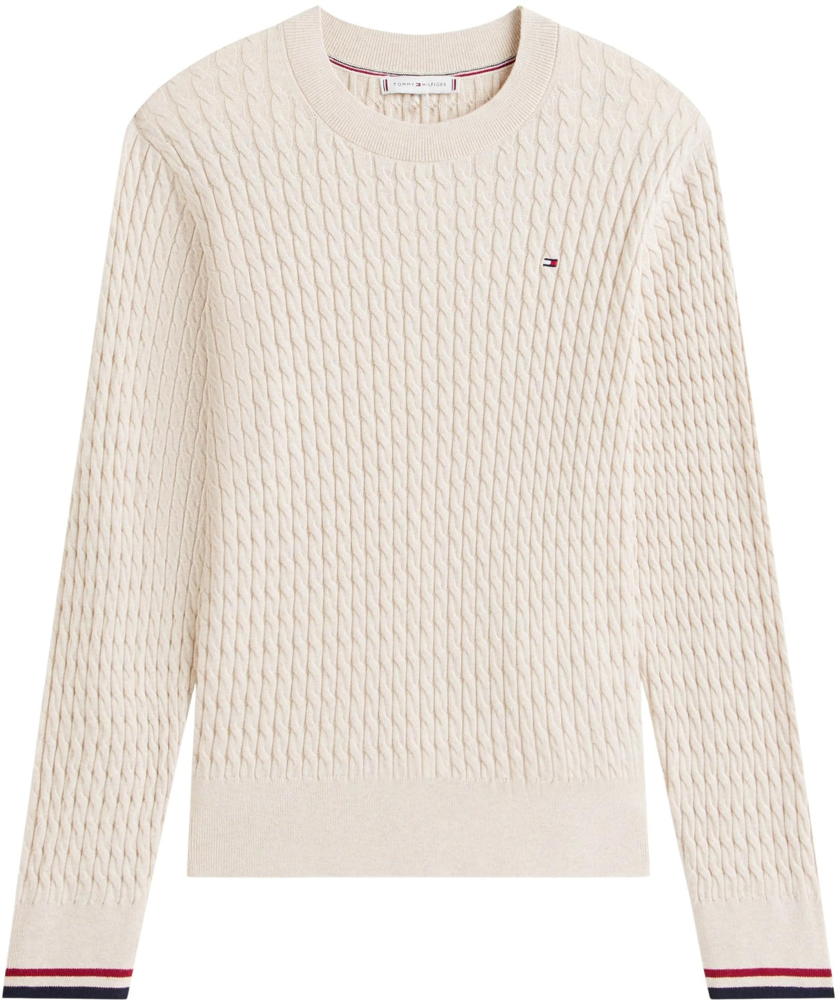 Tommy Hilfiger Jersey Mujer Cable Fine con Punto Trenzado, Beige (Htr Oatmeal GS Tipping), M