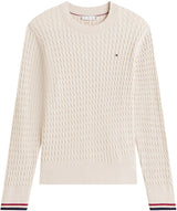 Tommy Hilfiger Jersey Mujer Cable Fine con Punto Trenzado, Beige (Htr Oatmeal GS Tipping), M