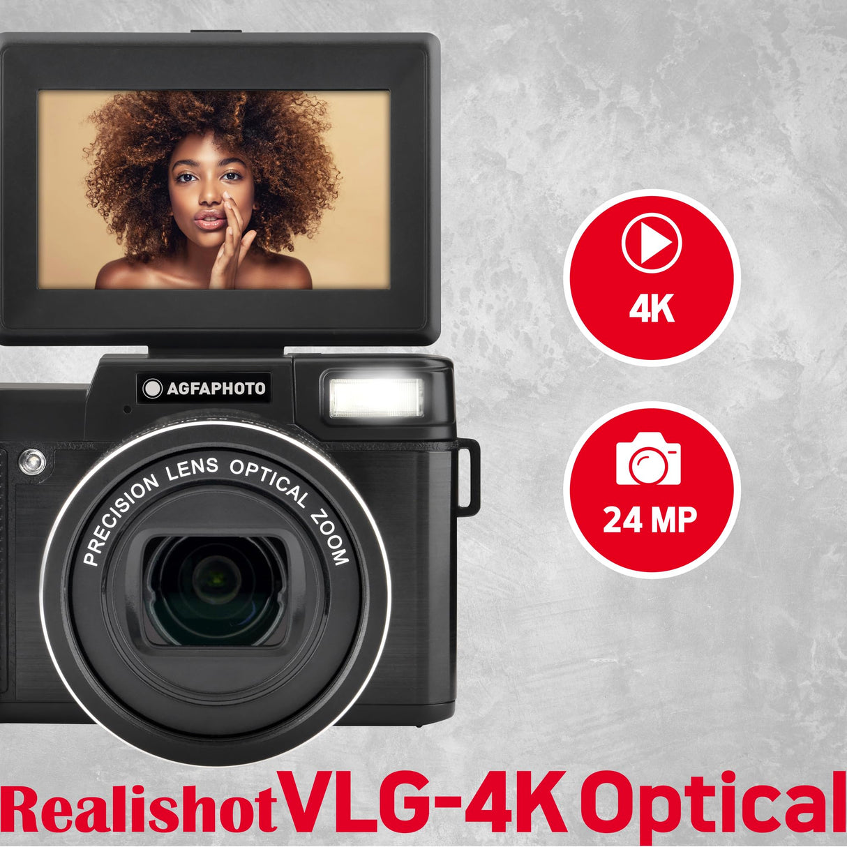 AGFA Photo - Kit de Vlogging Todo en Uno: Cámara VLG-4K Optical, Trípode Powerbank, Mando a Distancia, Micrófono y Tarjeta MicroSD de 32GB incluidos - ¡Captura Tus Momentos en 4K con Estilo! - Negro
