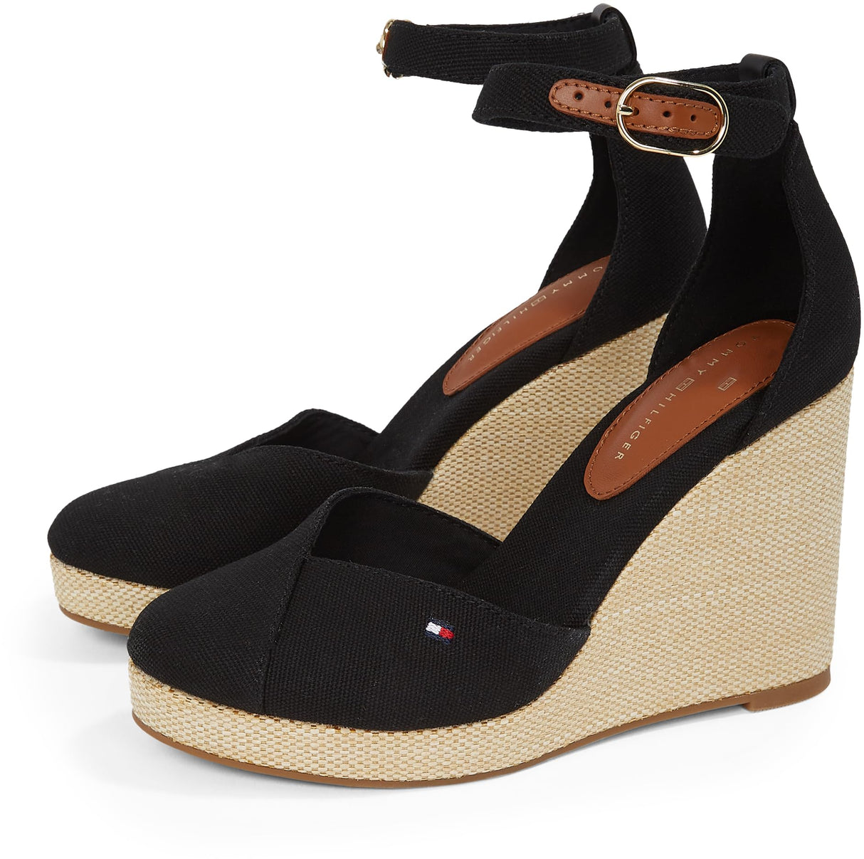 Tommy Hilfiger Alpargatas de cuña Mujer Flag Closed Toe con Correa de Tobillo, Negro (Black), 39