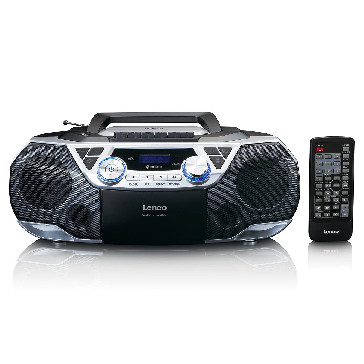 Lenco SCD-720 - Boombox Dab+ - Bluetooth 5.0 - Toploader CD/MP3 - Placa de Casete - Radio FM - Puerto USB - 2 x 6 W RMS - Bass Reflex - Mando a Distancia - Plata